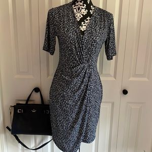Banana Republic short sleeved faux wrap dress in blue navy black gray and white